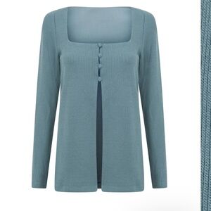 SABO Daria Square Neck Long Sleeve Top Dusty Blue S